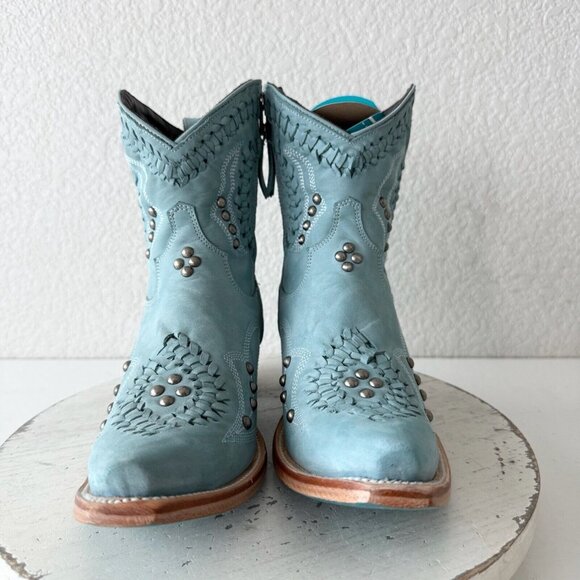 Lane COSSETTE Womens Cowboy Bootie 7.5 Blue Cowgirl Western Short Ankle Boots - Picture 5 of 11